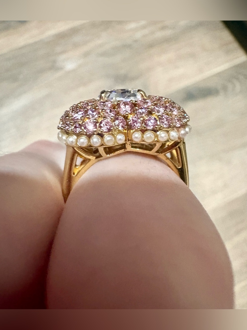 Swarovski Pink and Gold Heart Ring - Picture 9 of 11
